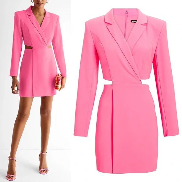 Express Pink Cutout Mini Blazer Long Sleeve Barbie Dress - Picture 1 of 17